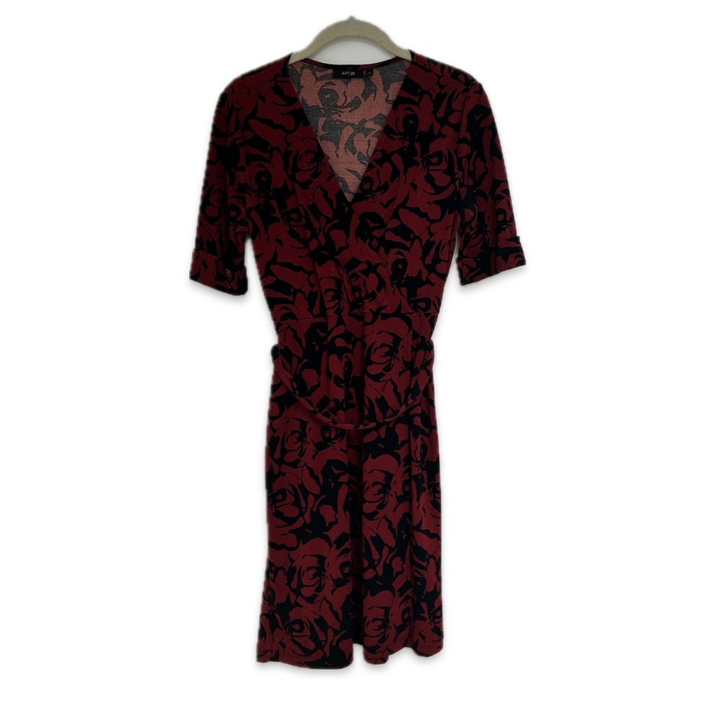 Apt. 9 Faux Wrap Dress XS Rose Print Red & Black